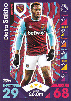 Diafra Sakho West Ham United 2016/17 Topps Match Attax Extra  #U70